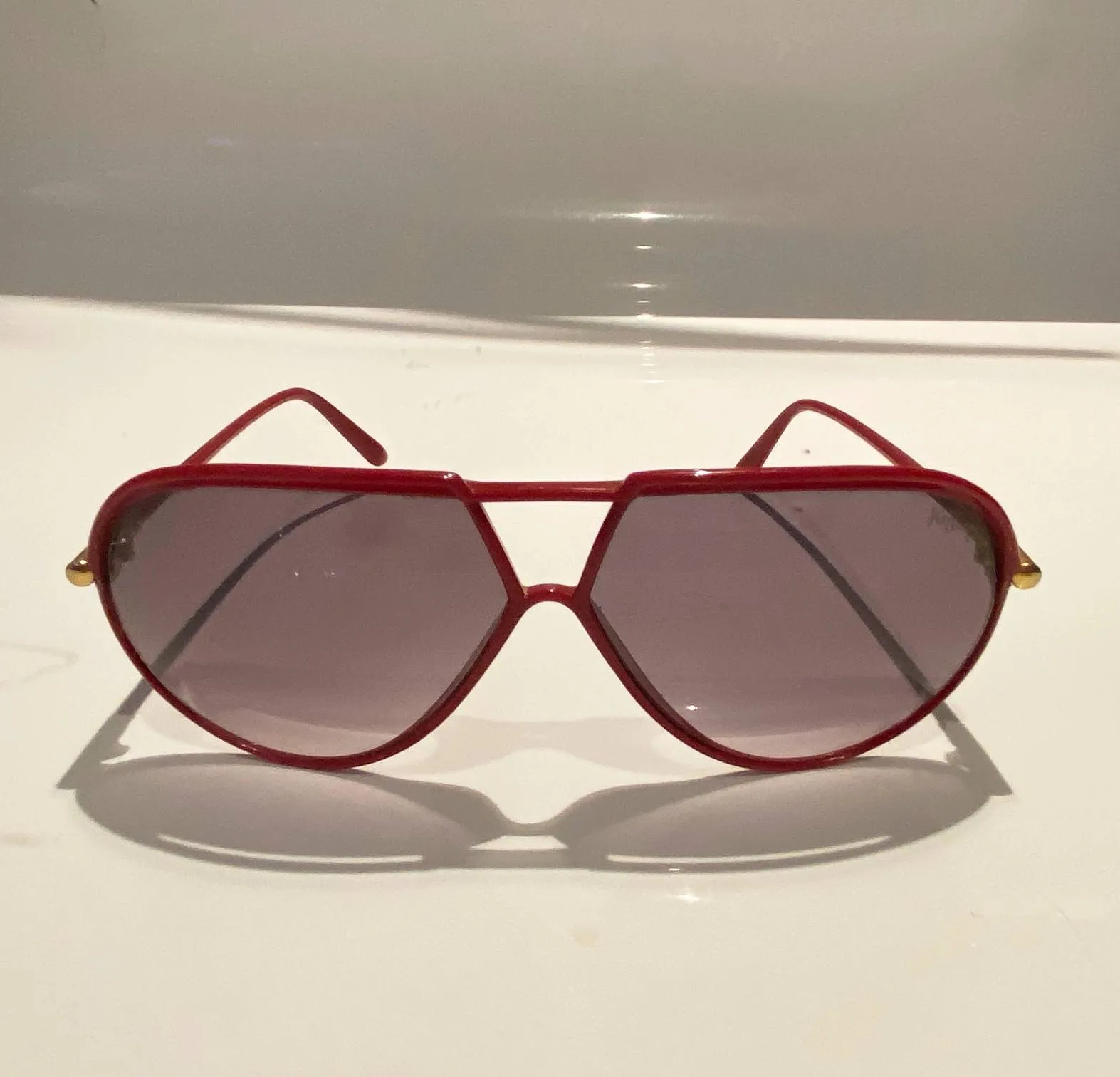 1980s Yves Saint Laurent Red Teardrop with Gradient Lenses Sunglasses