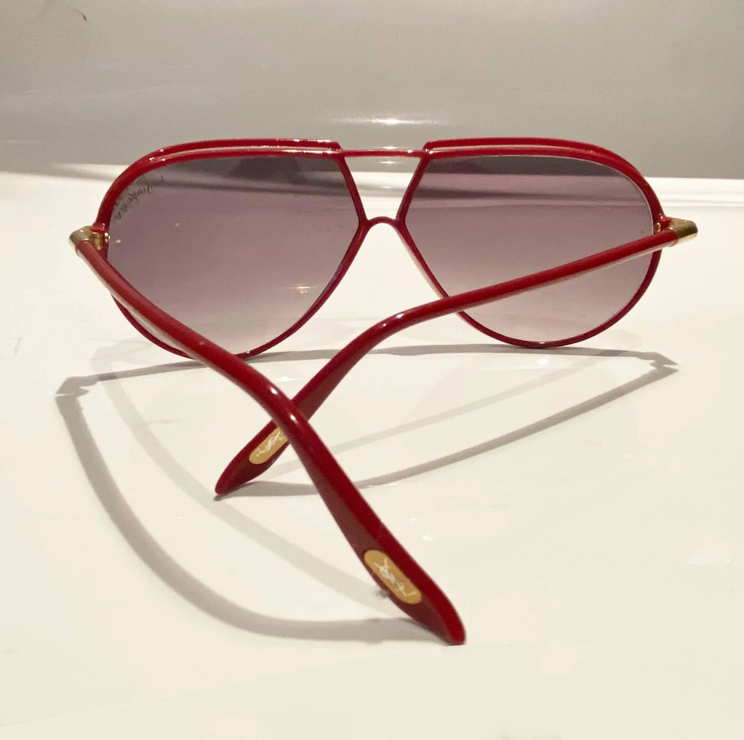 1980s Yves Saint Laurent Red Teardrop with Gradient Lenses Sunglasses