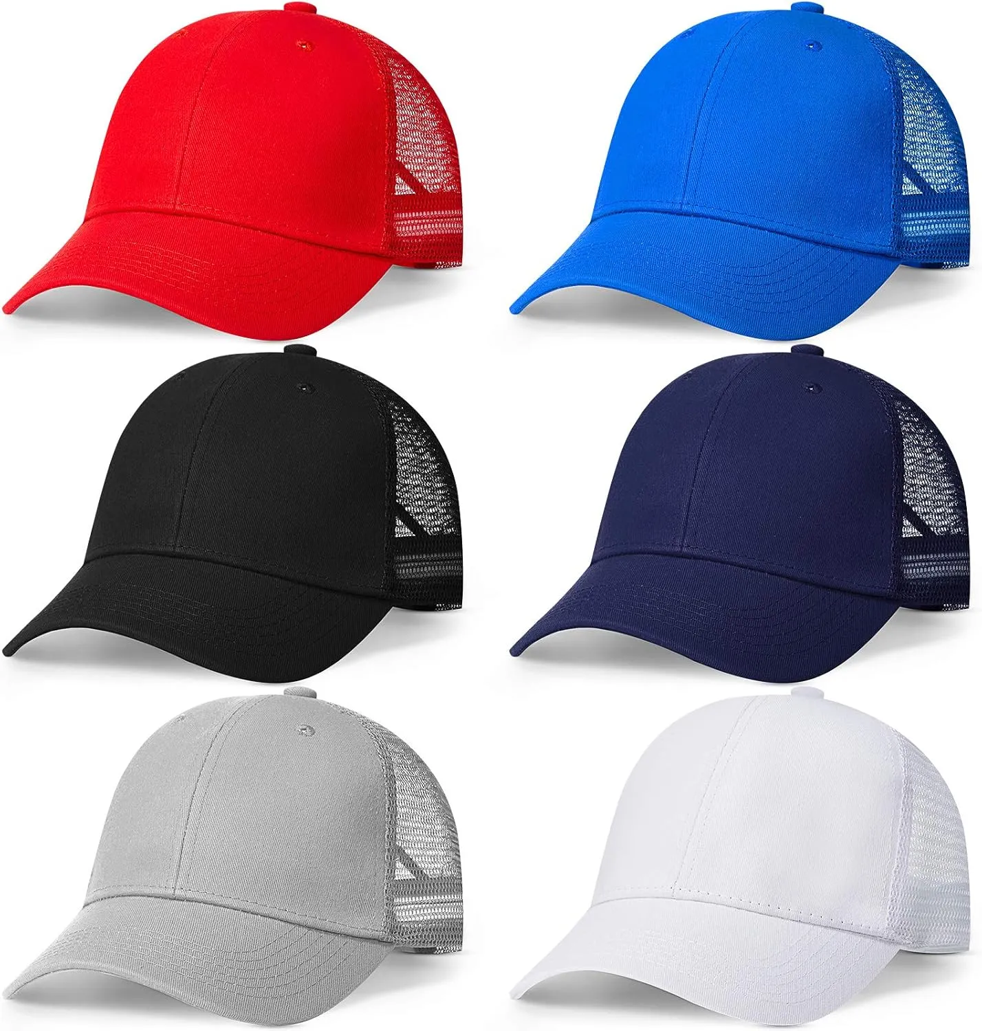 6 Pieces Unisex Baseball Cap Sun Hat Mesh Baseball Cap Mesh Trucker Hat Adjustable Snap Hats for Women Men Teen Boys Girls