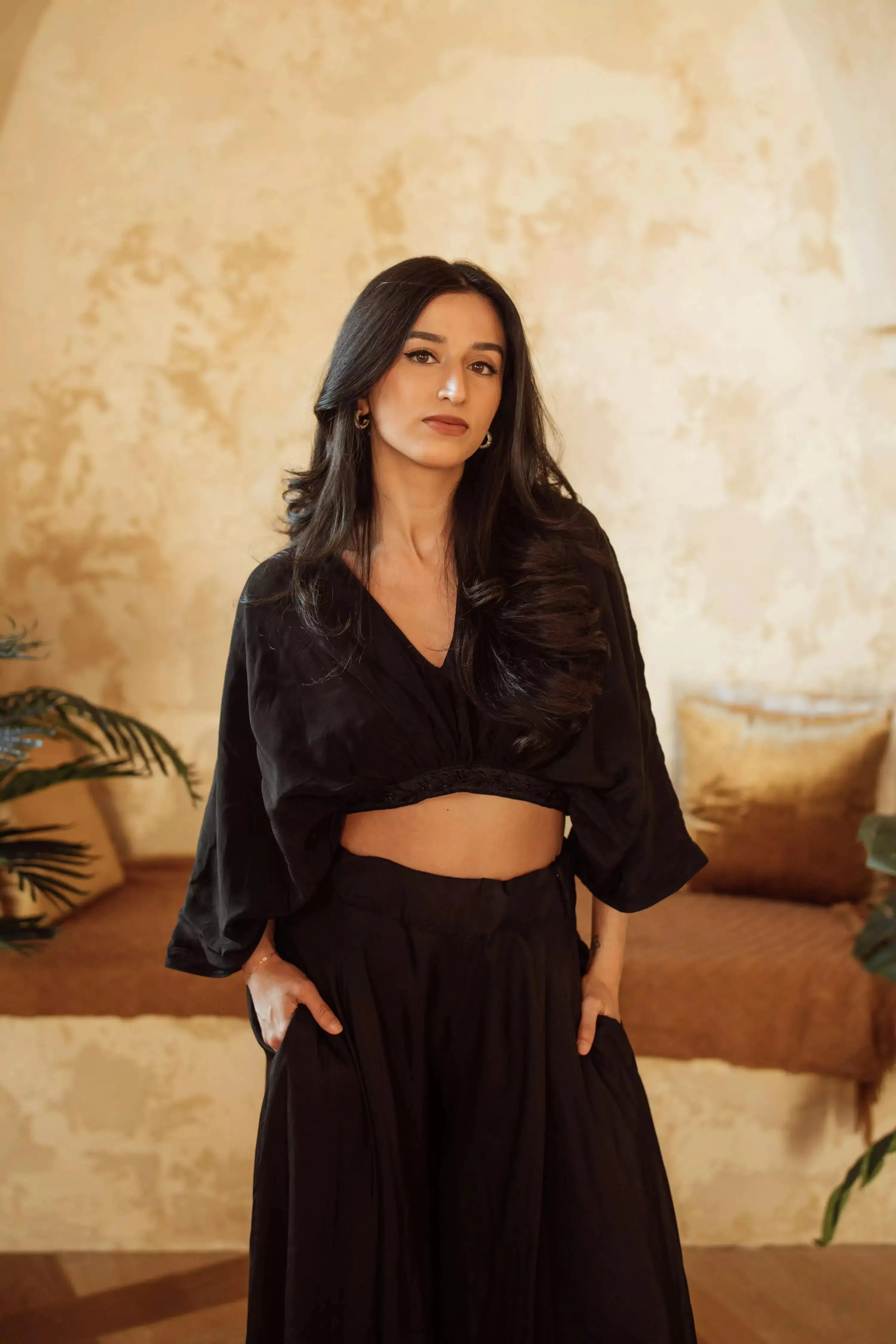 Anja Black Flowy Palazzo Pantsuit Set