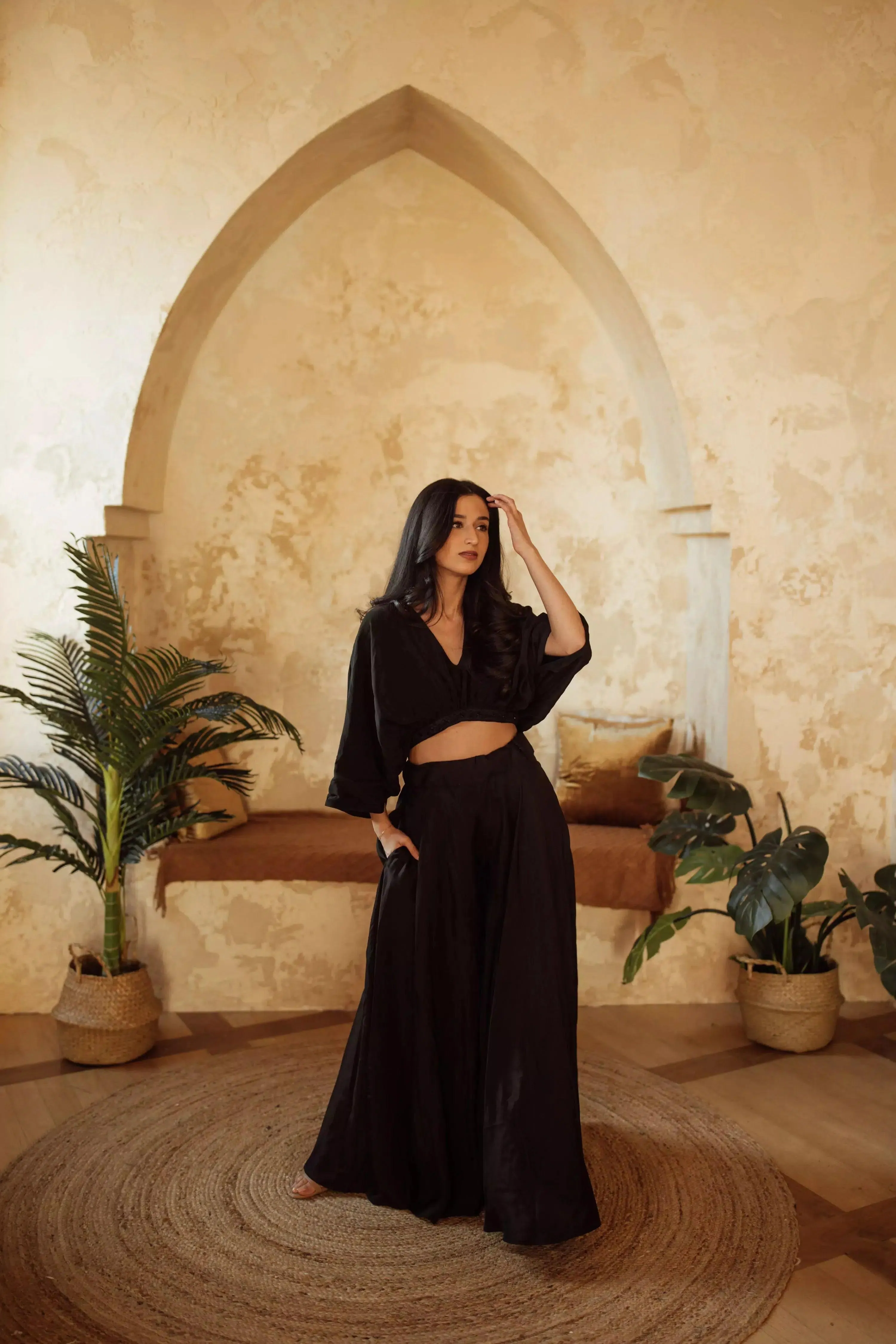 Anja Black Flowy Palazzo Pantsuit Set