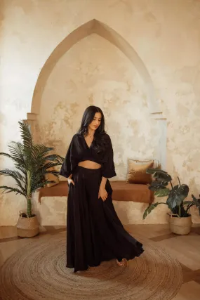 Anja Black Flowy Palazzo Pantsuit Set