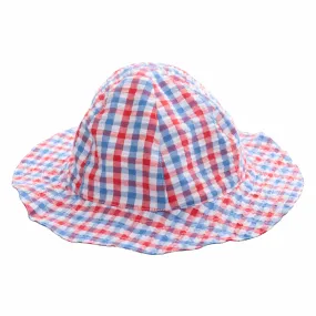 Baby Sun Hat Red White Blue Seersucker Check