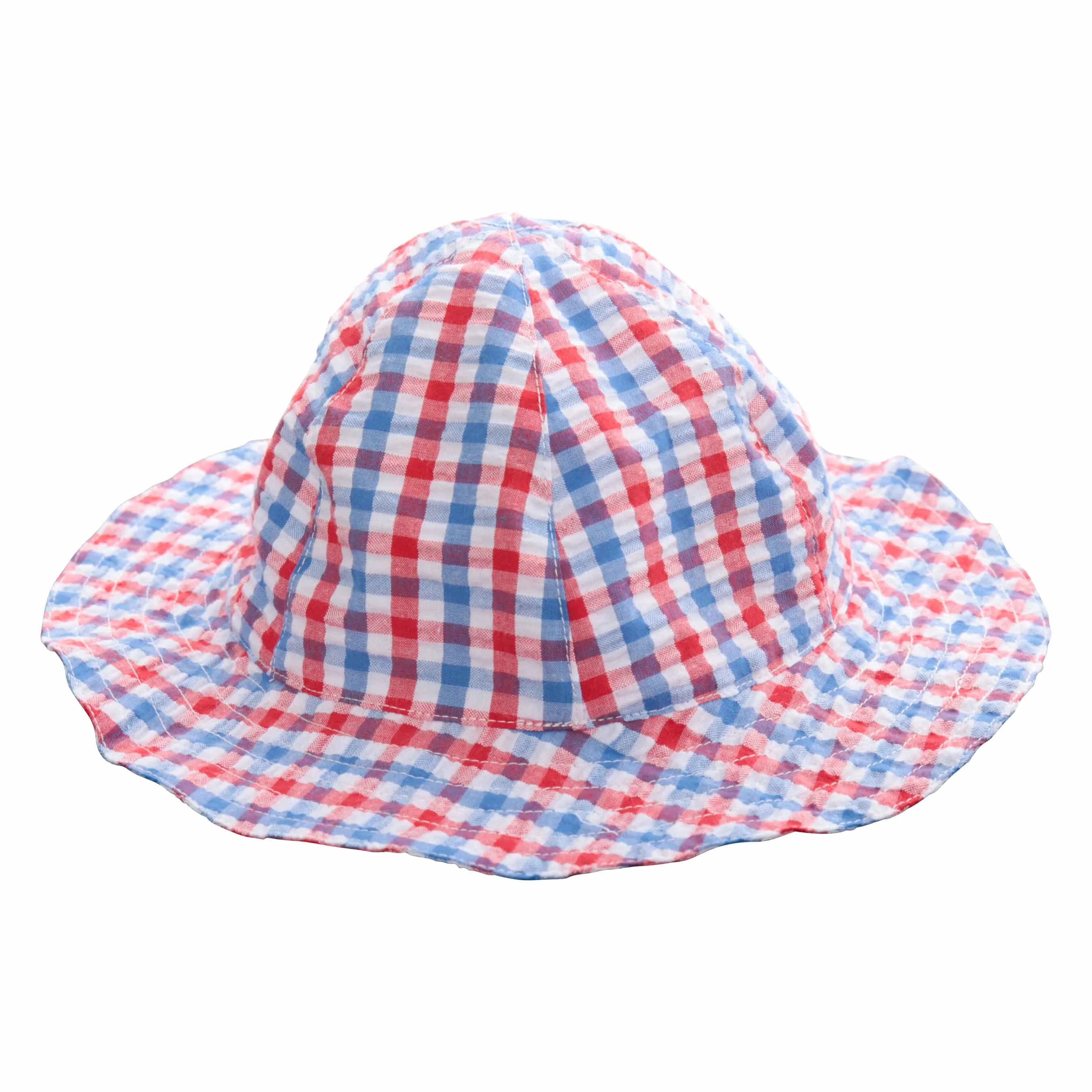 Baby Sun Hat Red White Blue Seersucker Check