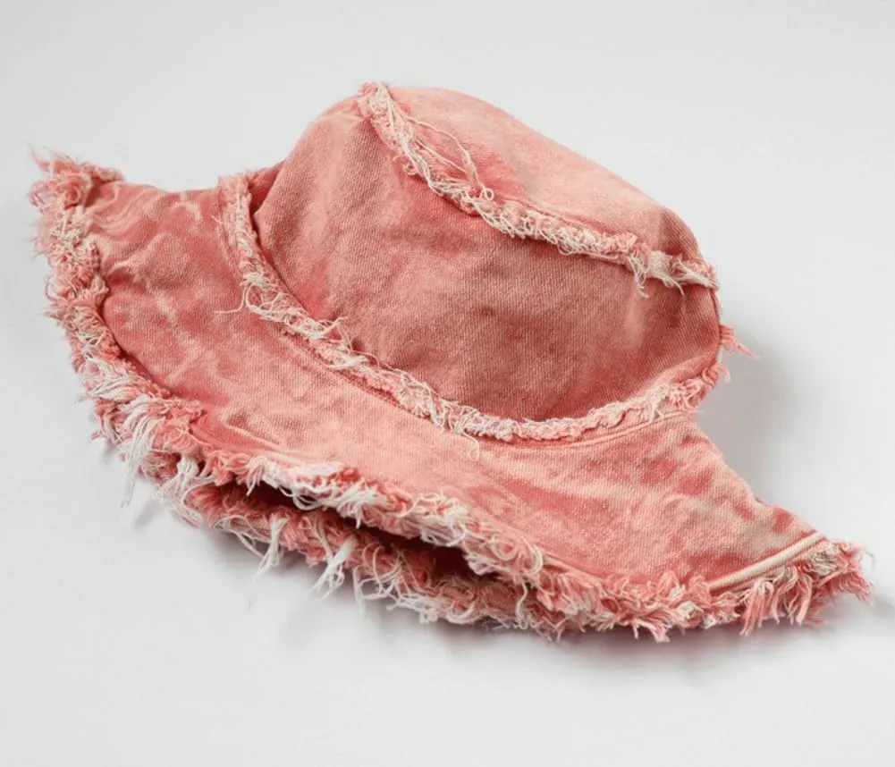 Bucket Hat Denim Fisherman Hat for Women Fringe Wide Brim Summer UV Protection Sun Hat Distressed Beach Hat