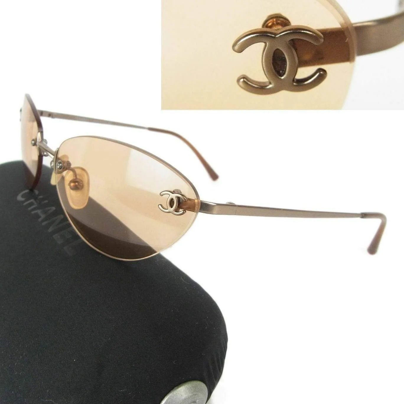 Chanel Rimless Orange CC Detail Sunglasses