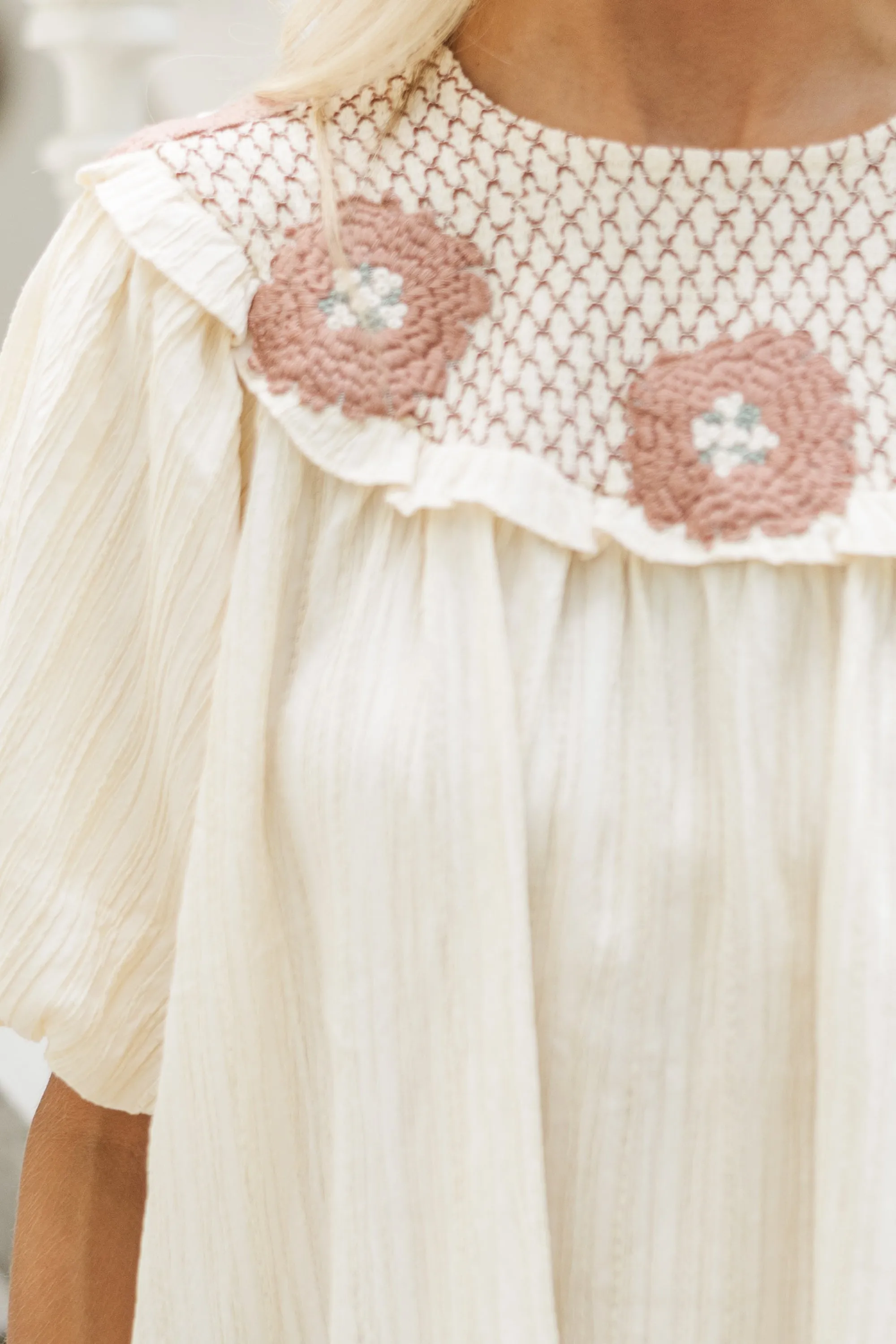 Chase Your Dreams Ecru White Crochet Blouse