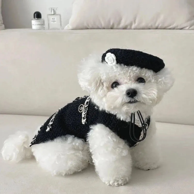 Chic Chanel-Inspired Tweed Hat & Dog Dress