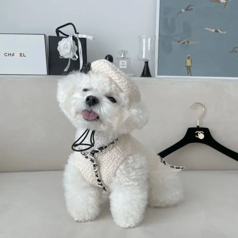 Chic Chanel-Inspired Tweed Hat & Dog Dress