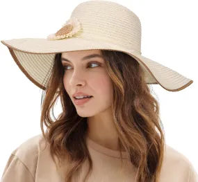 CHIC DIARY Womens Wide Brim Straw Hat Floppy Derby Hat Large Brim Beach Straw Sun Cap UPF 50 