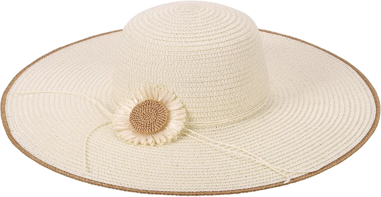 CHIC DIARY Womens Wide Brim Straw Hat Floppy Derby Hat Large Brim Beach Straw Sun Cap UPF 50 