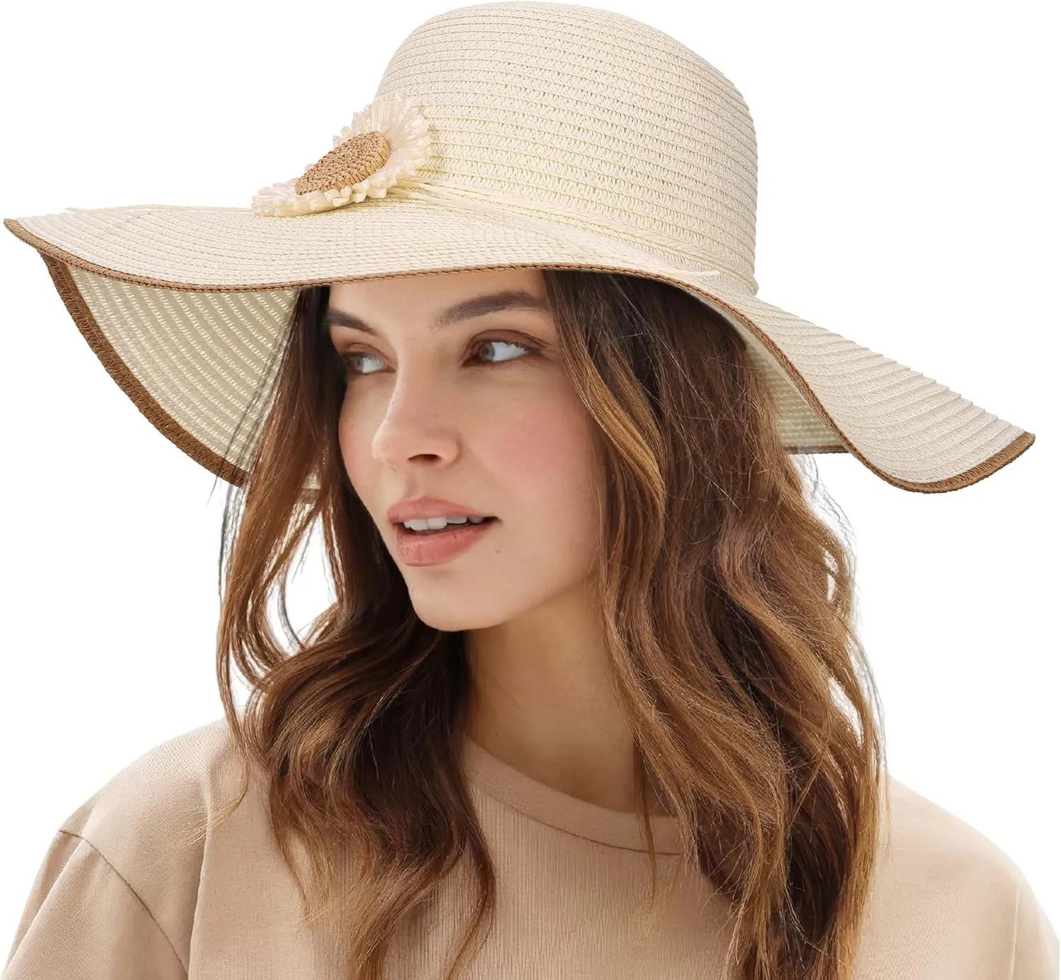CHIC DIARY Womens Wide Brim Straw Hat Floppy Derby Hat Large Brim Beach Straw Sun Cap UPF 50 