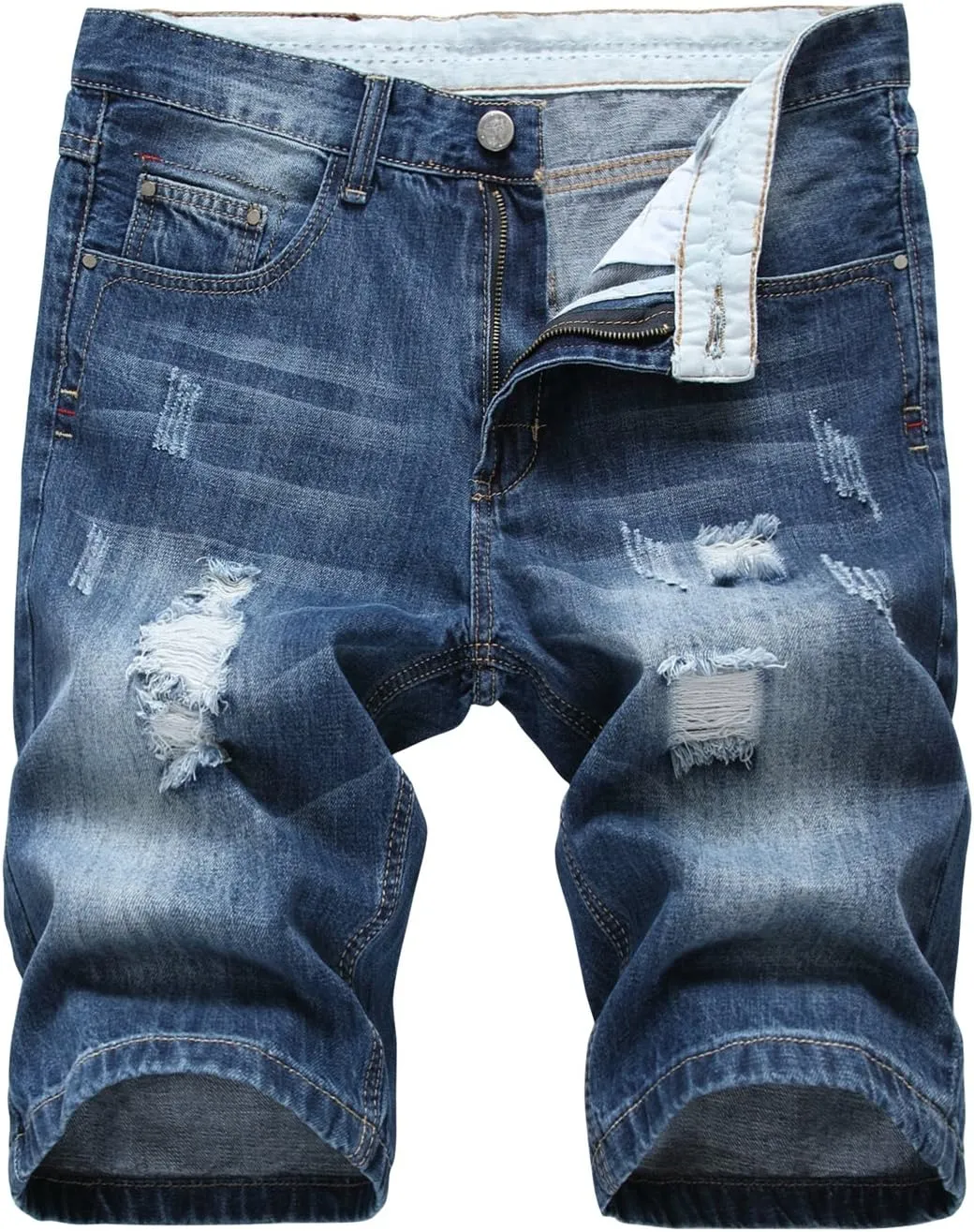 chouyatou Men's Classic Fit Stylish Distressed Straight Leg Ripped Denim Shorts