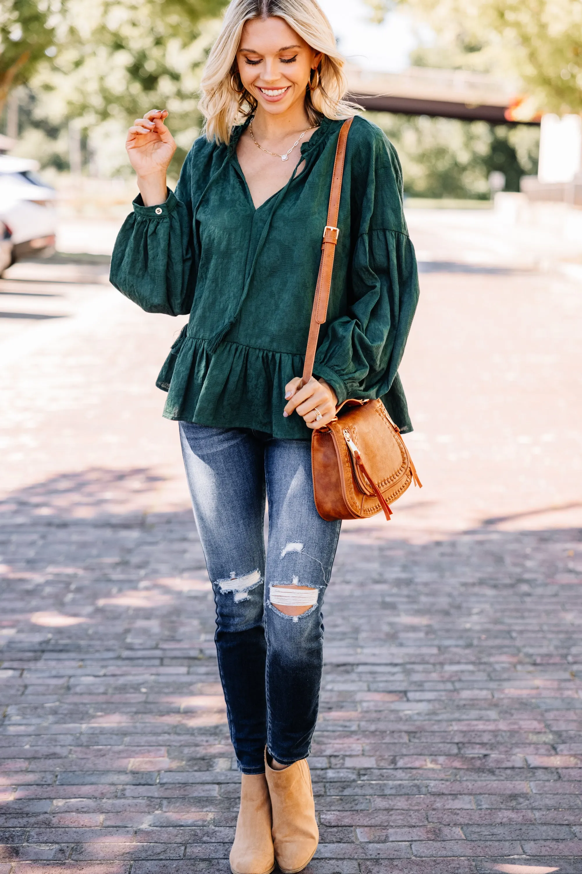 Clear Ideas Forest Green Textured Blouse