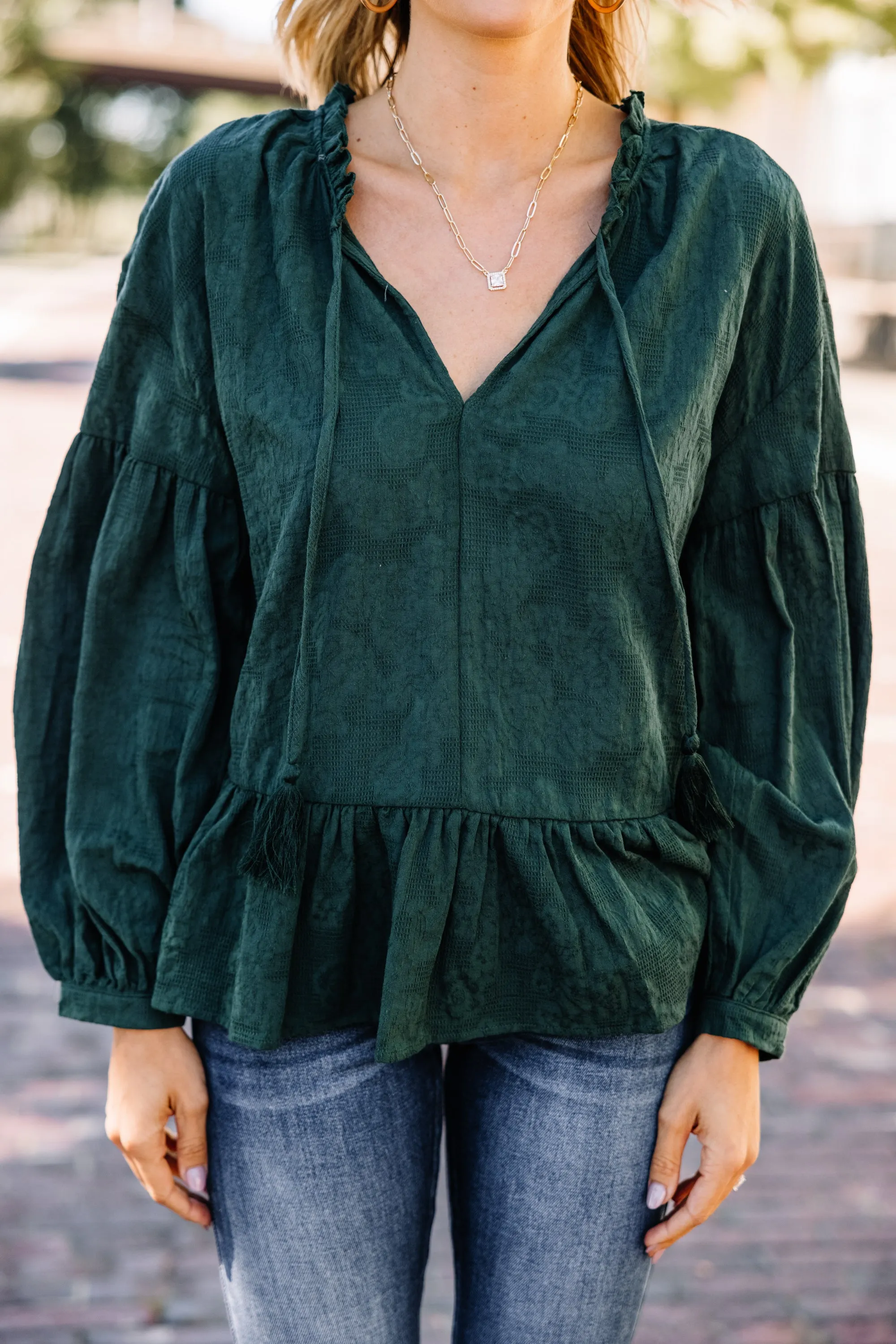 Clear Ideas Forest Green Textured Blouse