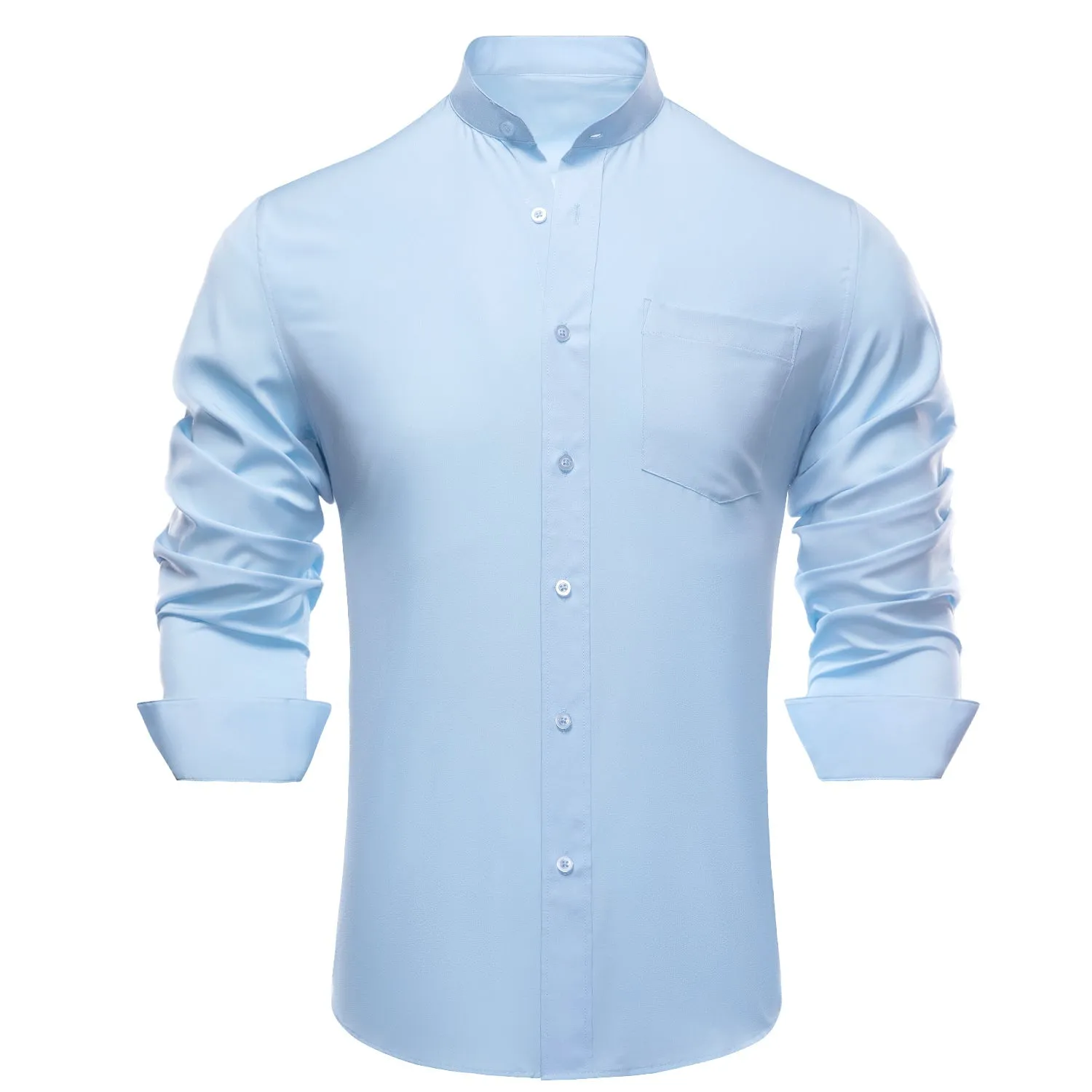 Collarless Light Blue Dress Shirt