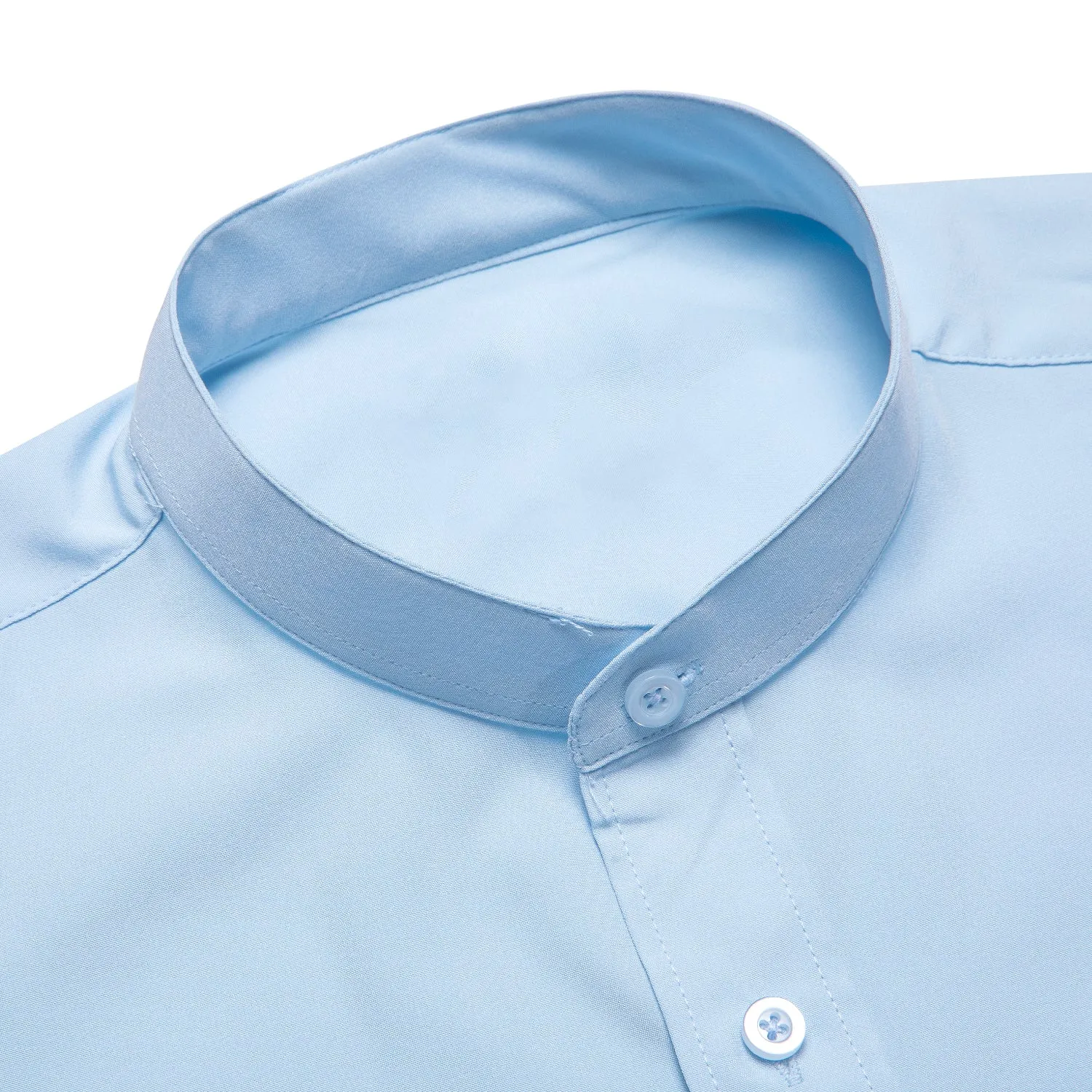 Collarless Light Blue Dress Shirt