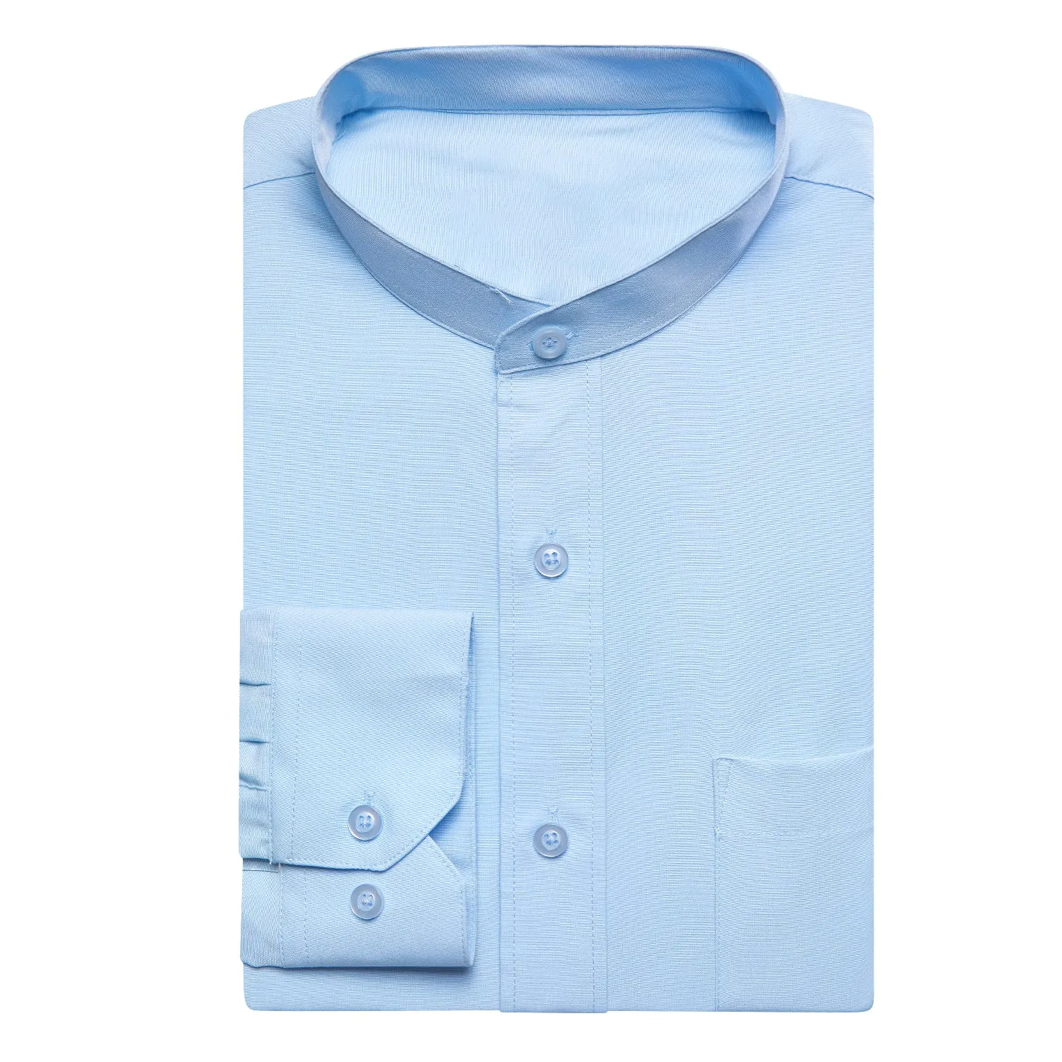 Collarless Light Blue Dress Shirt