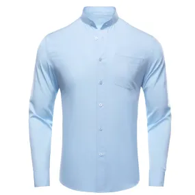 Collarless Light Blue Dress Shirt