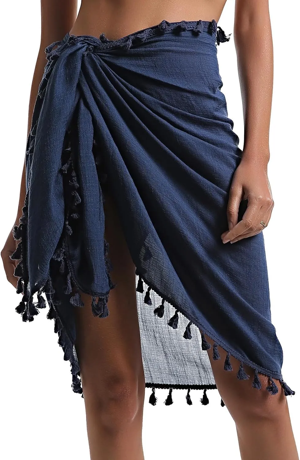 Eicolorte Beach Sarong Pareo Womens Semi-Sheer Swimwear Cover Ups Short Skirt with Tassels