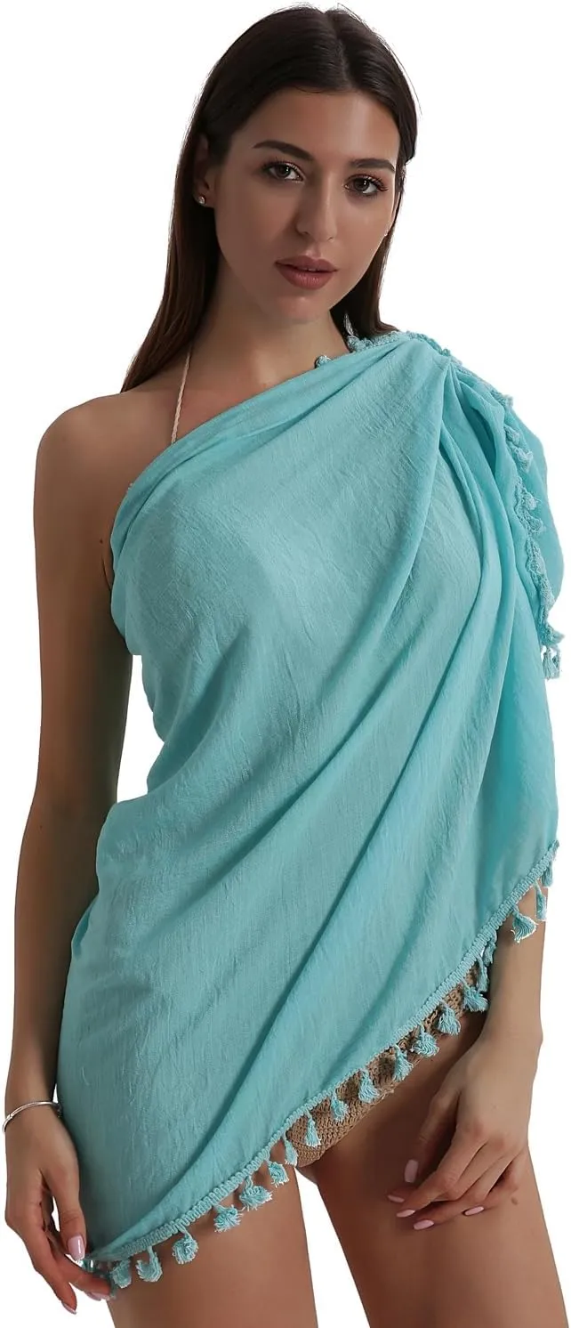 Eicolorte Beach Sarong Pareo Womens Semi-Sheer Swimwear Cover Ups Short Skirt with Tassels