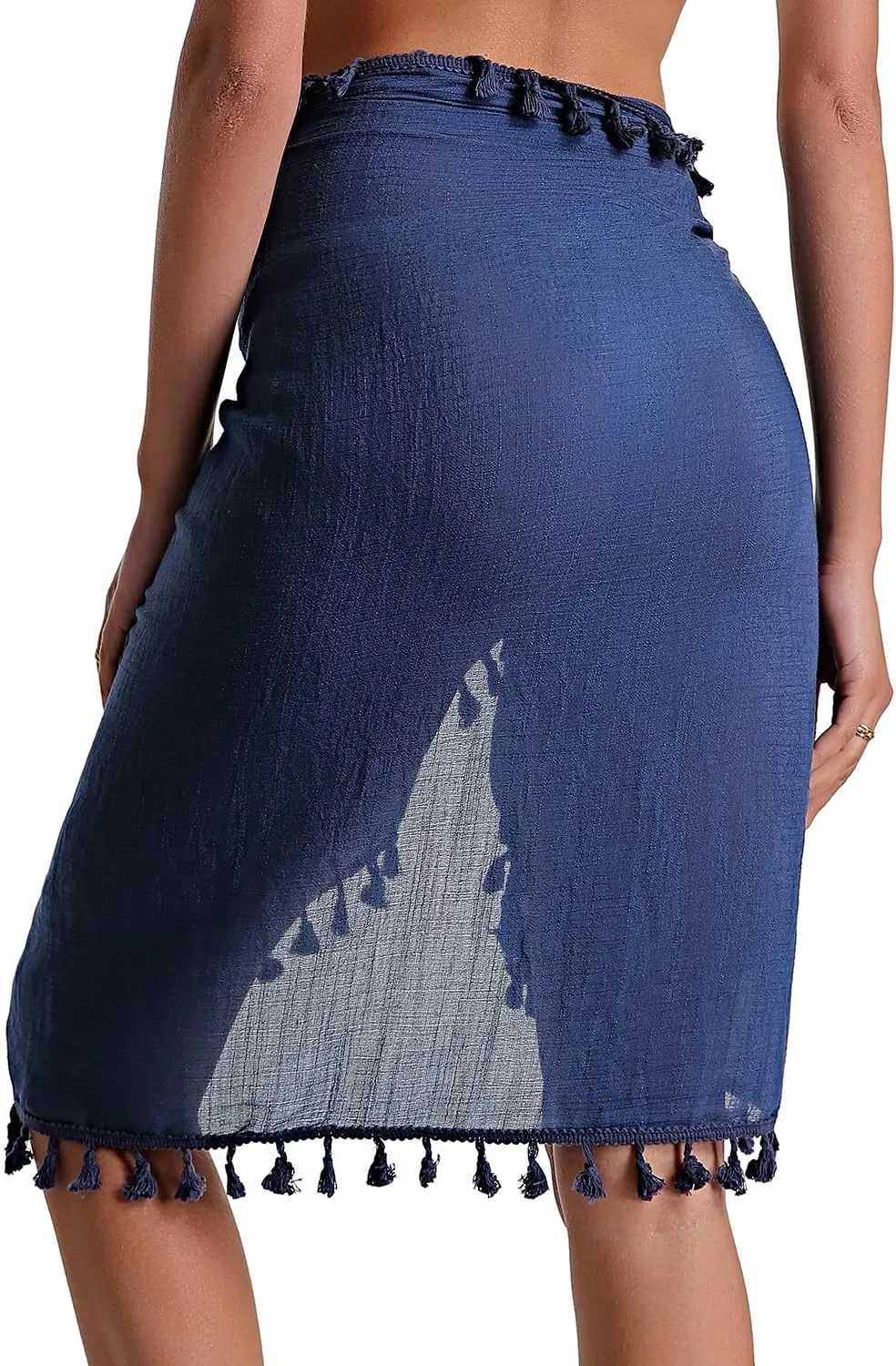 Eicolorte Beach Sarong Pareo Womens Semi-Sheer Swimwear Cover Ups Short Skirt with Tassels
