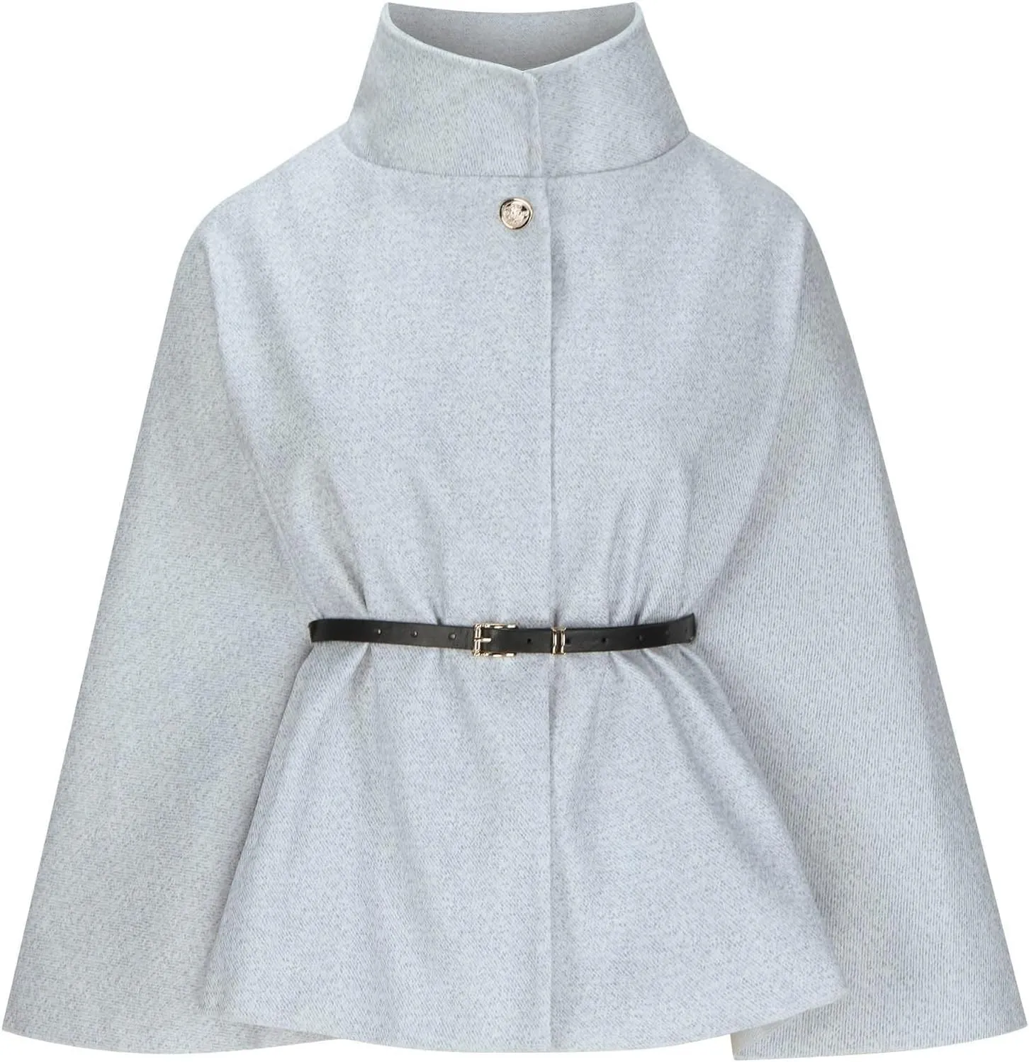 Elegant Womens Winter Coat - Wool Blend Batwing Poncho Cape Jacket with Belt and Stand Collar, Stylish Outerwear