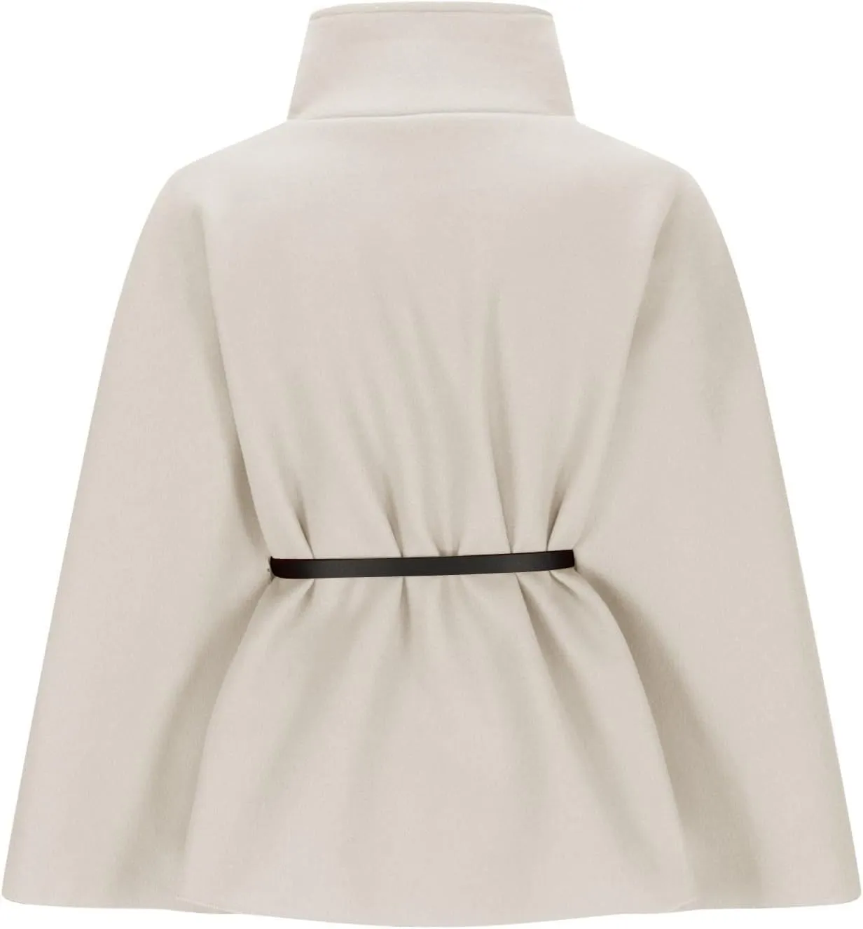 Elegant Womens Winter Coat - Wool Blend Batwing Poncho Cape Jacket with Belt and Stand Collar, Stylish Outerwear