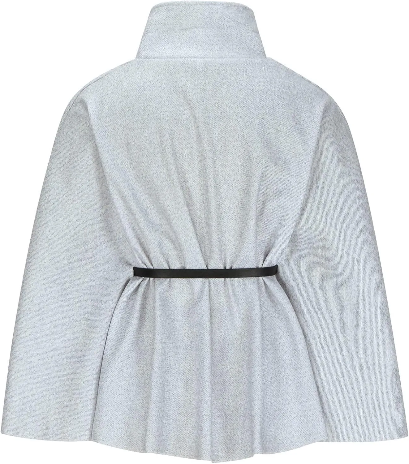 Elegant Womens Winter Coat - Wool Blend Batwing Poncho Cape Jacket with Belt and Stand Collar, Stylish Outerwear