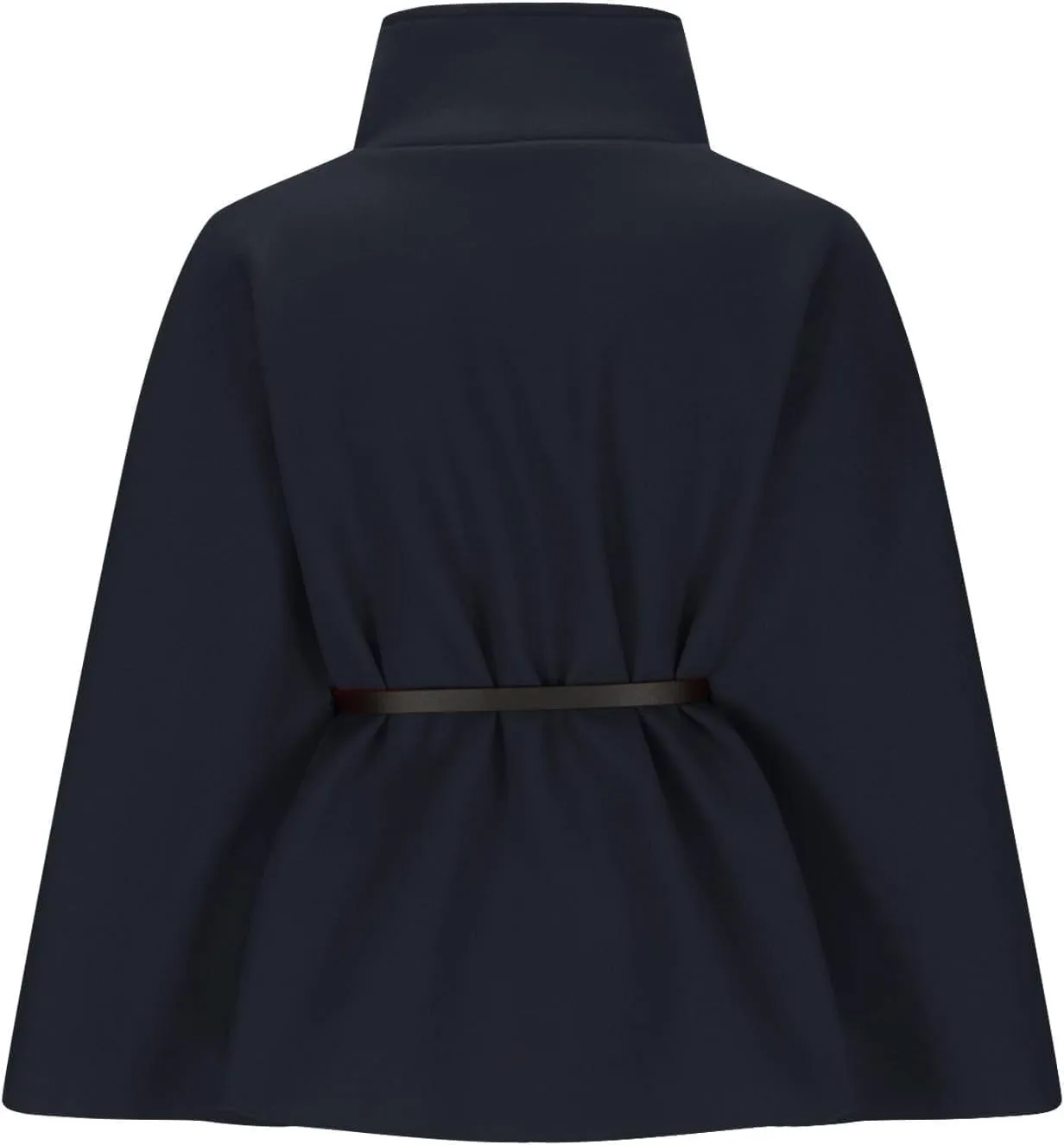 Elegant Womens Winter Coat - Wool Blend Batwing Poncho Cape Jacket with Belt and Stand Collar, Stylish Outerwear