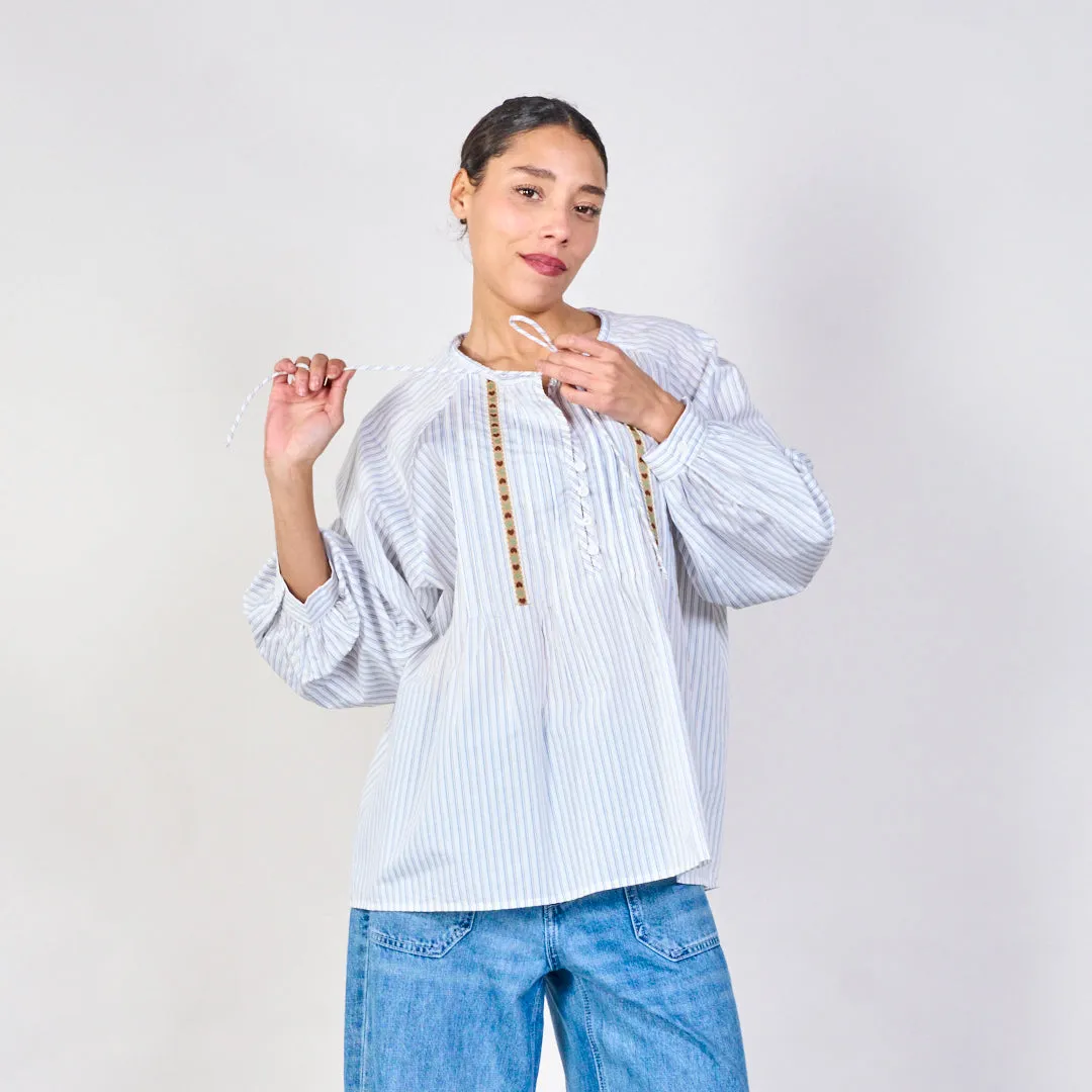 Embroidered striped blouse wholesale