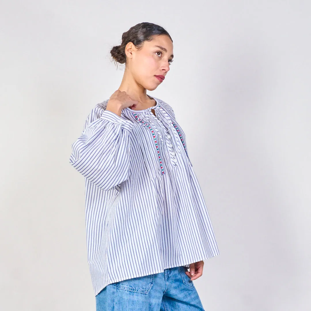 Embroidered striped blouse wholesale