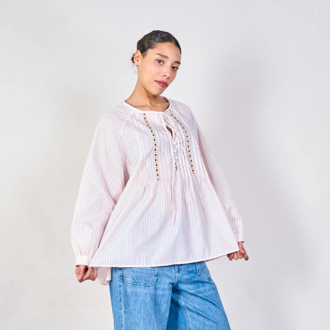 Embroidered striped blouse wholesale
