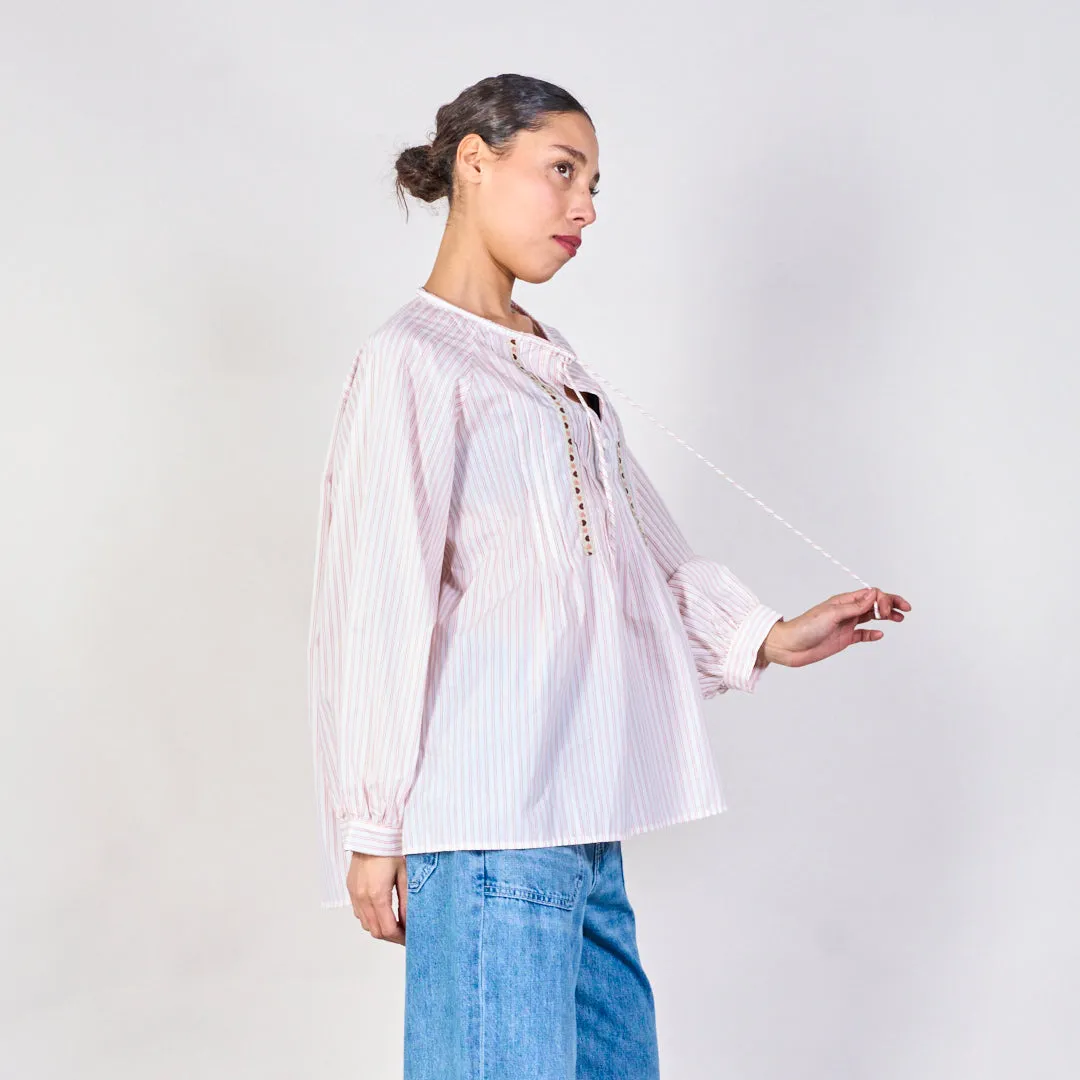 Embroidered striped blouse wholesale