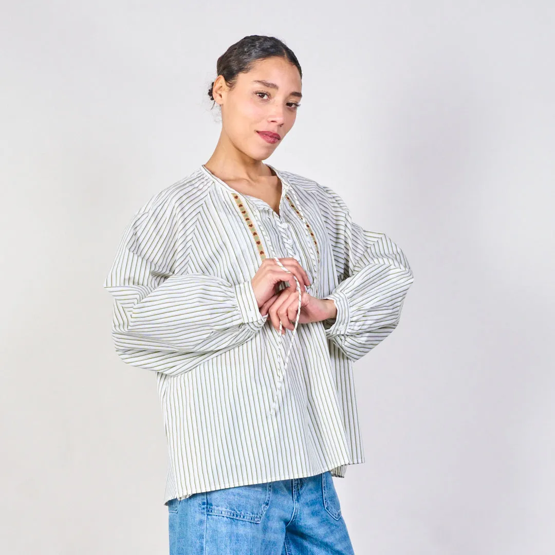 Embroidered striped blouse wholesale