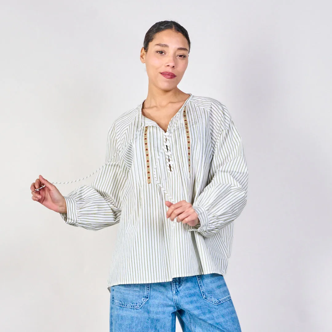 Embroidered striped blouse wholesale