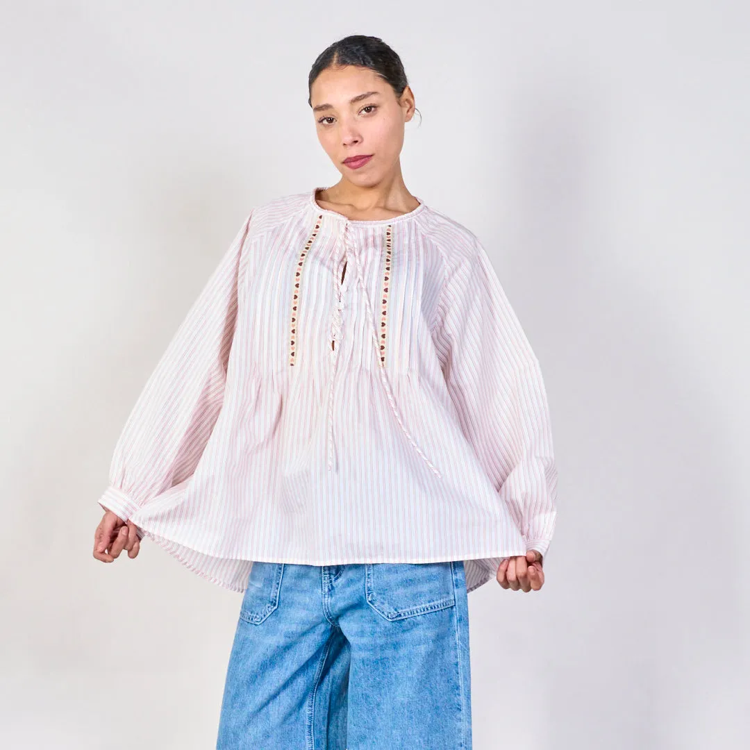 Embroidered striped blouse wholesale