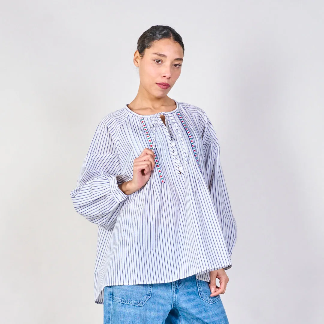 Embroidered striped blouse wholesale