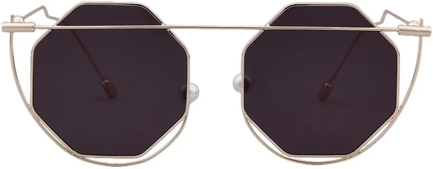 Eyewear Women Men Octagon Clear Sunglasses Vintage Hollow Out Pearl Red Sun Glasses UV400
