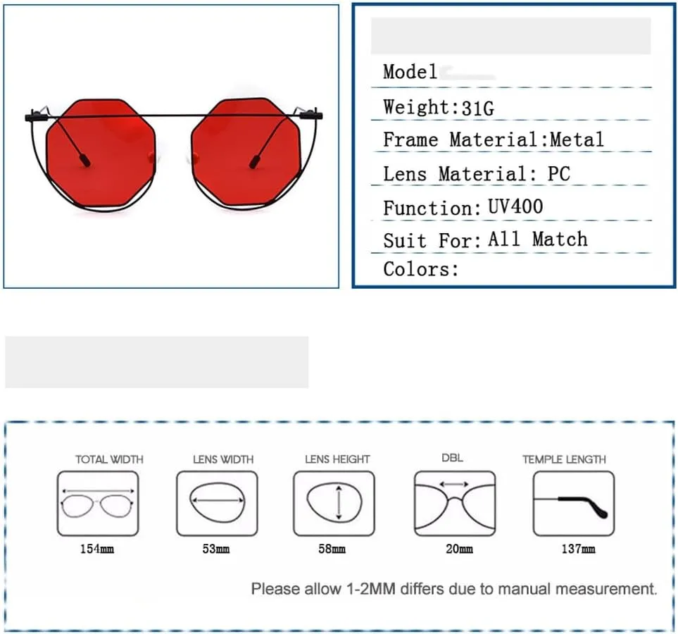 Eyewear Women Men Octagon Clear Sunglasses Vintage Hollow Out Pearl Red Sun Glasses UV400