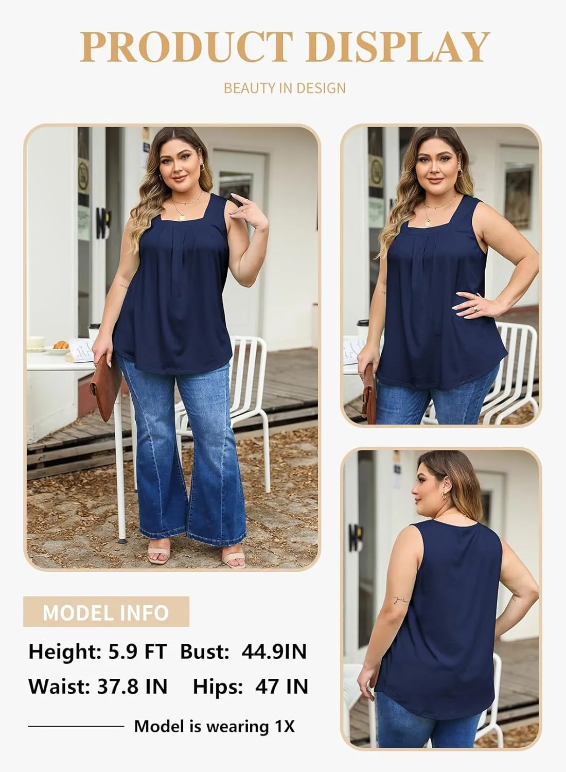 Eytino Women Plus Size Tank Tops Summer Casual Square Neck Sleeveless Blouse Shirts(1X-5X)