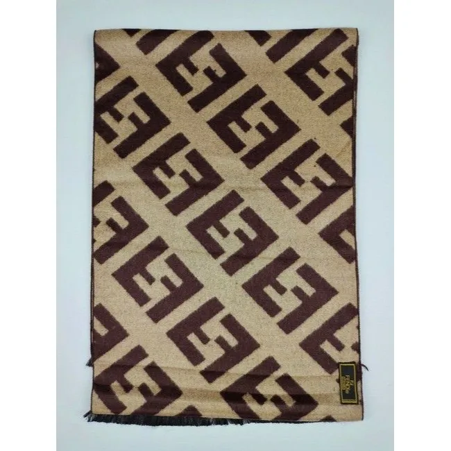 Fendi Brown Tan Zucca Print Logo Cashmere Scarf