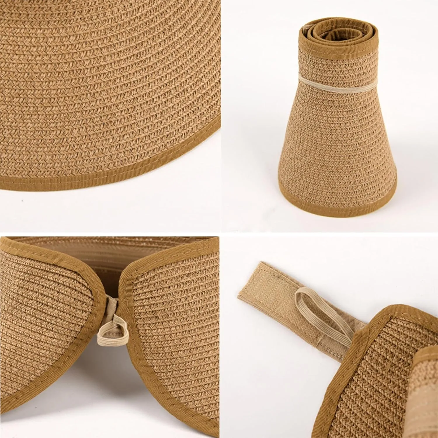 Foldable Beach Hat Portable Sunshade Straw Solid Color Wide Brim