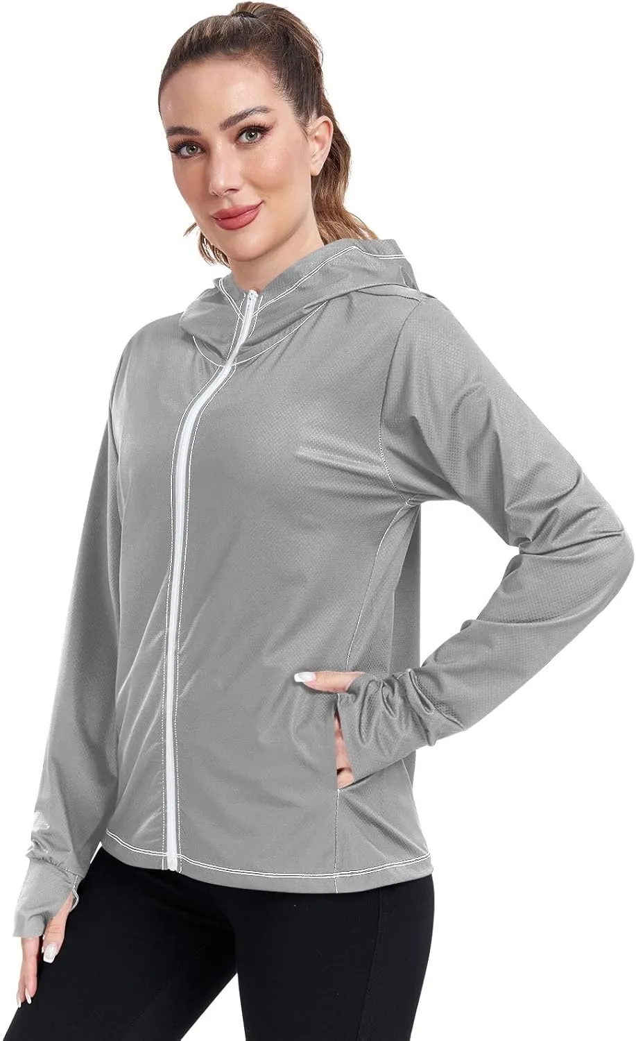 GAIGEO Dark Magenta Zip Athletic Jacket Women, UPF 50  UV Protection Shirt Women, Breathable Light Travel Shirt for Women, S
