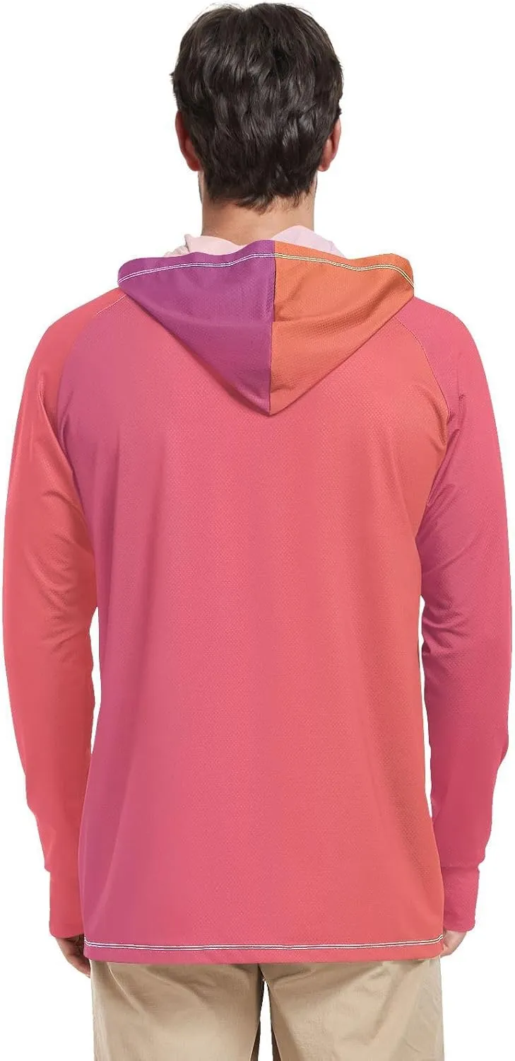 GAIGEO Light Sun Hoodie Mens, Breathable Mens Summer Long Sleeve Shirts, Red Purple Gradient S
