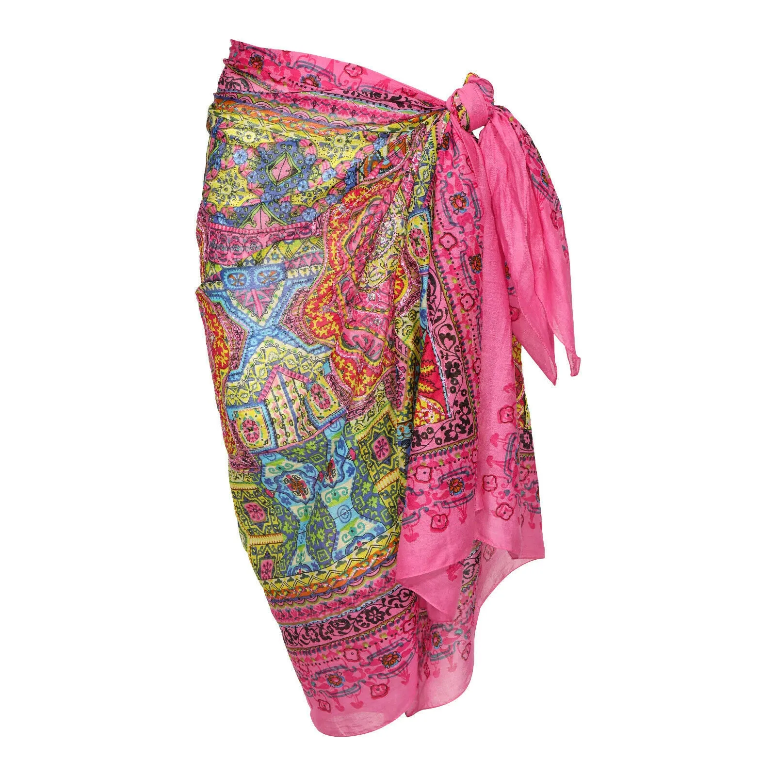 Geometric Beach Wrap Metallic Embroidered Sarong