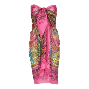 Geometric Beach Wrap Metallic Embroidered Sarong
