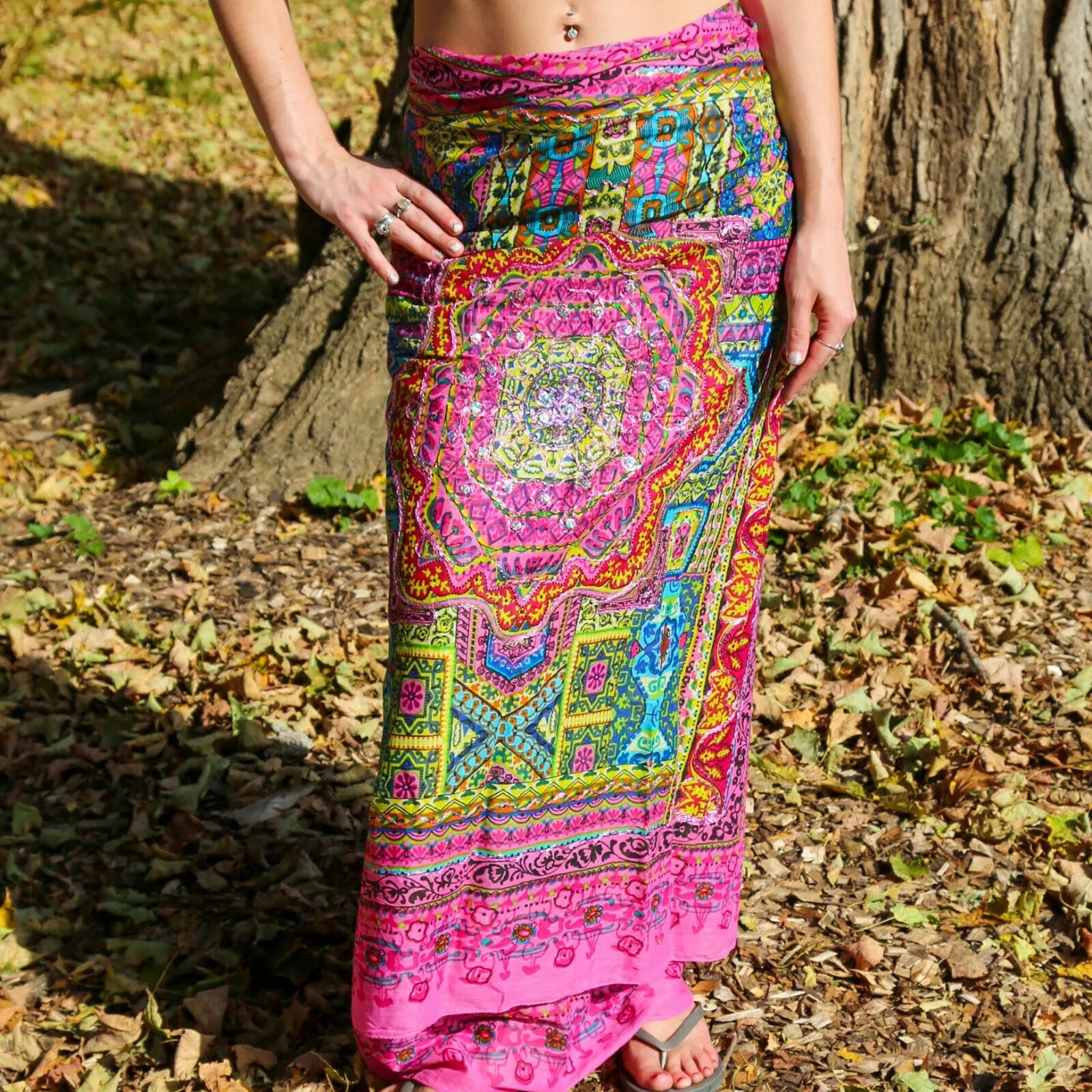 Geometric Beach Wrap Metallic Embroidered Sarong