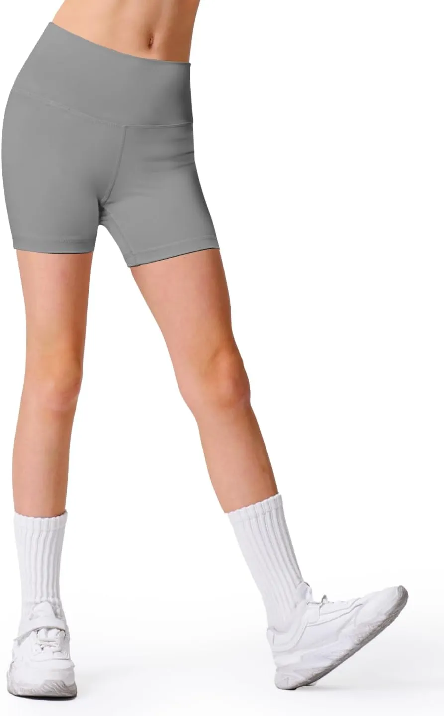 Girls 4'' High Waisted Biker Shorts, Stretchy Athletic Running Workout Shorts for Teen Kids