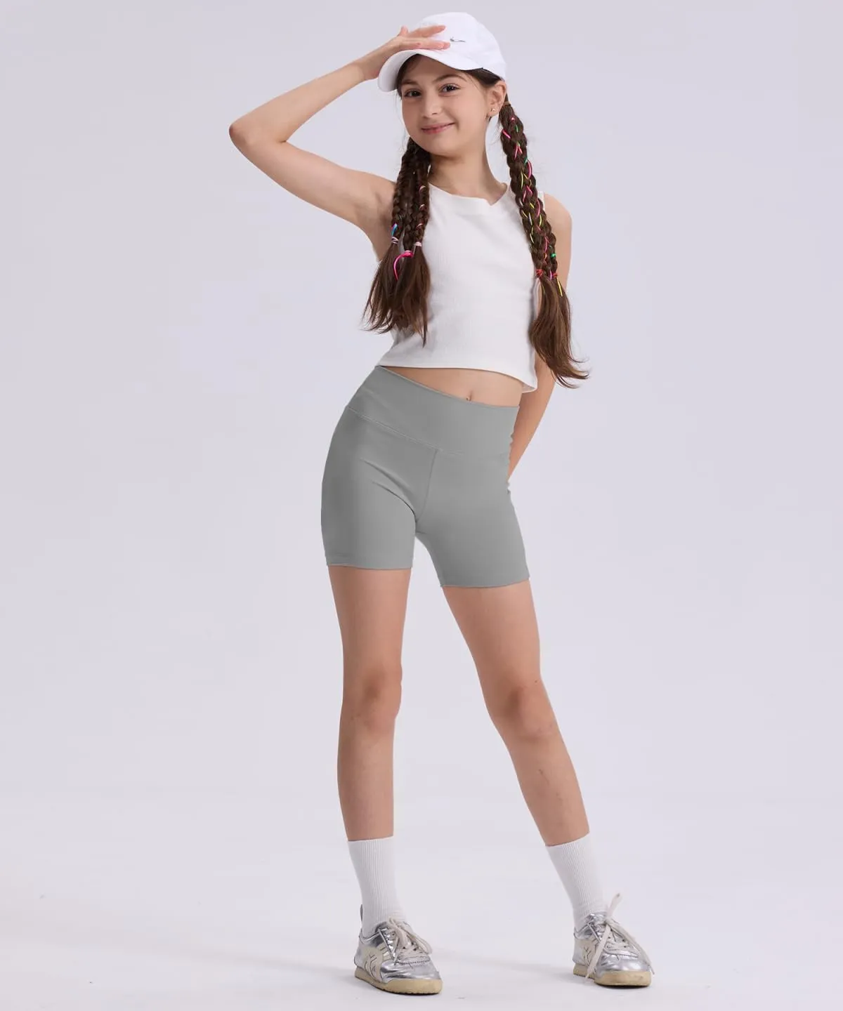 Girls 4'' High Waisted Biker Shorts, Stretchy Athletic Running Workout Shorts for Teen Kids